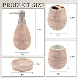 CERBIOR Bathroom Accessories Set,4 Pcs Ceramic Bathroom Decor Accessory,Includes Toothbrush Holder, Toothbrush Cup, Soap Dish for Decorative Countertop and Housewarming Gift(Brown 4pcs)