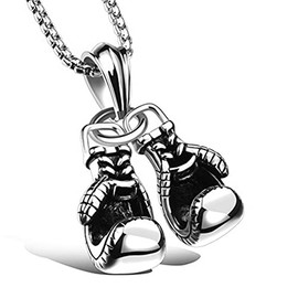 CHUANGOU Boxing Glove Necklace Boxing Glove Pendant Necklace Stainless Steel Necklace with Chain (Silver)
