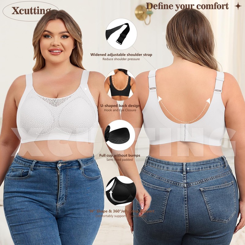 Xcutting No Underwire Bra - Super Comfortable Wirefree Support With Jelly Gel Strips & Full Coverage