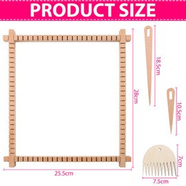 NewZC Weaving Frame for Children 25 x 28 cm - Wooden Loom Knitting for Beginners Set with Wool Weaving Ships and Weaving Comb - Creative DIY Weaving Looms Made of Wood Weaving Sets Girls from 6-12