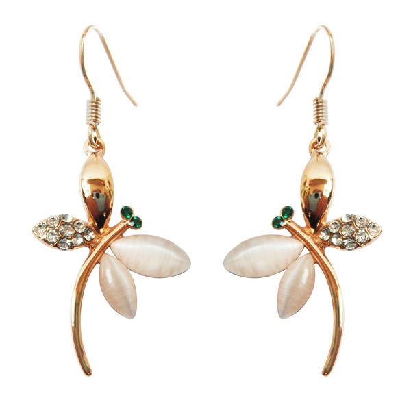 Navachi 18k Gold Plated Multicolor Crystal Created-Opal Dragonfly Dangle Earrings,