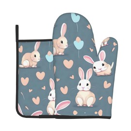 YYHWHJDE Cartoon cute bunny Printing Quality Oven Mitts and Pot Holders Sets of 2 Kitchen Baking Used to open pot lids in the kitchen