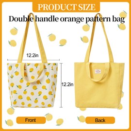 PLATEYTR Double-Sided Canvas Bag Made of Cotton and Linen, Fabric Bag, Shopping Bag, Cotton Shoulder Double Carry Handle Canvas Messenger Bag for Women, Children (Lemon, 31 x 10 x 31 cm)