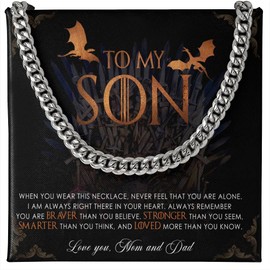 VIRAGIL To My Son From Dad, Son Gifts From Mom and Dad, To My Boy Necklace, Birthday Gift For My Son Graduation Birthday Christmas Cuban Link Chain Necklace Present, Standard Gift Box Version 3