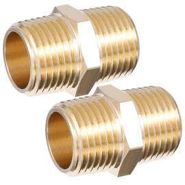 2PCS Hex Brass Nipple, 1/2"NPT x 1/2" NPT Male Brass Pipe Fitting, 1/2 Inch Male Brasses Pipe Adapter Fittings Heavy Equal Nipples Connectors