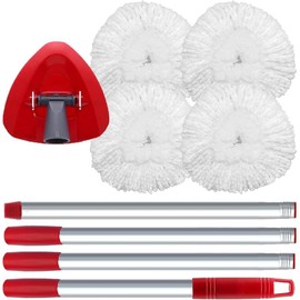 4 Pack Spin Mop Replacement Head Compatible with O-Cedar EasyWring 1 Tank, 30-58" Mop Handle and Mop Base ,Mop Head Replace,Mop Refills Easy-to-Replace (White,1 Tank) - Color: 4 Refills+1 Base+1 Handle（2 Tanks System)