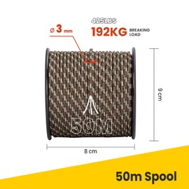 Brotree Paracord 3 mm 50 m 100% Nylon Rope Cord Type II Paracord 425 with 3 Cores for Survival, Outdoor, Bracelet, Crafts, Breaking Load 192 kg (Forest Camouflage)