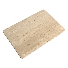 StonePlus Natural Marble Beige Travertine Tray, Pastry Cheese Tray, Dessert Coffee Plate, Double Sided Smooth Marble Slab (Beige Travertine)