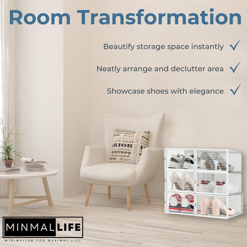 Minmallife Crystal Clear Container - 6 Pack Shoe Boxes Clear
