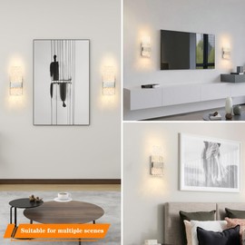 Unique Modern Brushed Nickel LED Crystal Wall Sconce, Battery Operated Light Fixtures for Bedroom Living Room, Crystal Rechargable Sconce Set of Two, LED Wireless Acrylic Vanity Light(9.25inch)