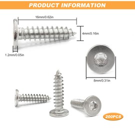 Self-Tapping Torx Screws Pack of 200 Stainless Steel Wood Screws Torx with Flat Head Flat Head Self Tapping Screws M4 x 16 mm