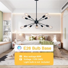 BONLICHT Sputnik Chandelier 10 Light Black Modern Pendant Lighting Industrial Vintage Ceiling Light Fixture UL Listed