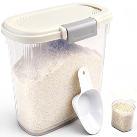 Large Rice Storage Container 20 Lbs - Tall Flour Container with Scoop + Cup - Slim Dry Food Storage Bin for Cereal, Sugar, Beans, Pet Dog Cat Food Container - Kitchen and Pantry Storage Organization