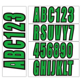 QuickMarine 4 Sets 3" Marine Alpha-Numeric Registration Numbers and Letters Sticker Decal Kits for Boats & Personal Watercraft Solid Green