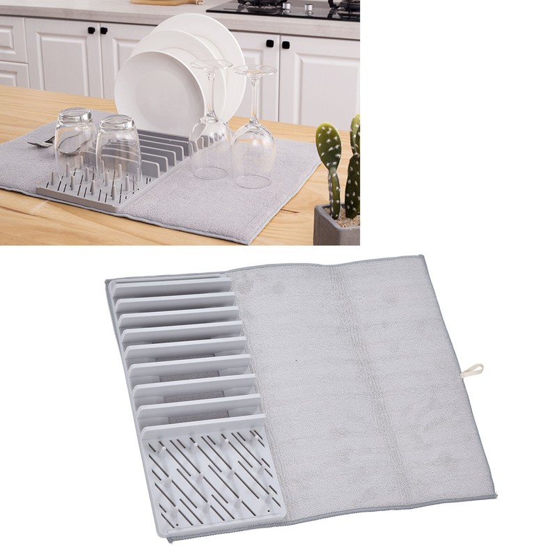 Dish Drying Mat with Rack Water Absorption Folding Design Dish