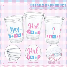 Fuyoooo Gender Reveal Party Plastic Cup 16 Oz Gender Reveal Cups Boy or Girl Thick Clear Cup Gender Reveal Party Supplies Pink and Blue Baby Shower Decorations (100 Pcs)