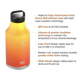 IDEUS - Botella térmica de acero inoxidable con aislamiento térmico para deportes con 2 tapas, botella reutilizable para casa, oficina, viajes, camping, senderismo, ciclismo (amarillo)