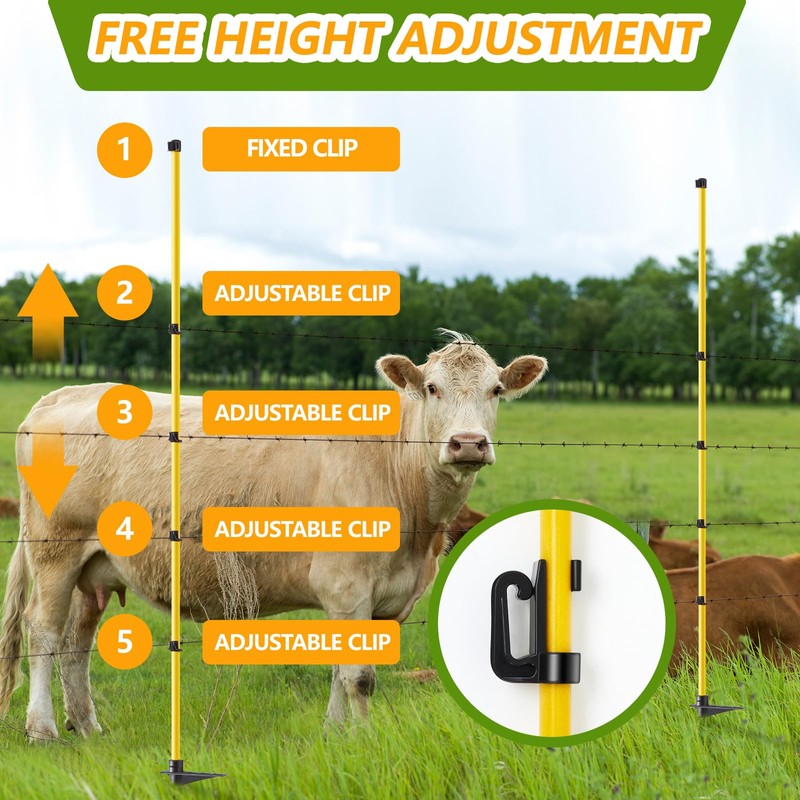 80 Inches Electric Fence Posts Fiberglass Step-in 20 Pack, Temporary