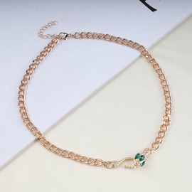 TseenYi Punk Snake Pendant Necklace Gold Chunky Chain Choker Necklace Green Crystal Vintage Snake Necklace Thick Curb Chain Necklace Snake Chain Jewellery for Women Girls