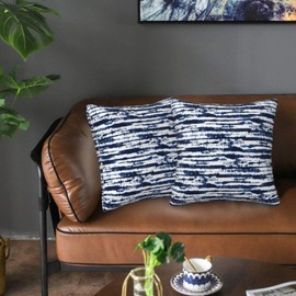 QUALKNOY Set of 2 Velvet Cushion Covers 45x45cm Modern Abstract Art Navy Blue Decorative Throw Pillow Cases 18x18 inches for Sofa Living Room Garden Outdoor Courtyard Decor Pillowcases