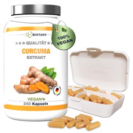 Curcuma Extract - 240 Capsules - Curcumin Content per Daily Serving Equivalent to 17,500 mg Turmeric - 4 Months Supply - Includes Pill Box - High Dose 98% - Vegan - Laboratory Tested