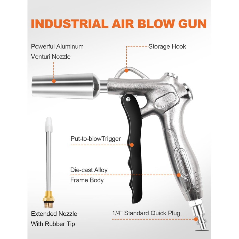 SAFELIFE Industrial Air Blow Gun with Extension, Pneumatic Air Compressor