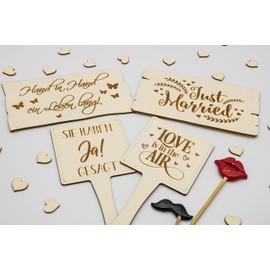 Photo Box Accessories Signs Set Wedding – 8 Pieces Wooden Signs Props Photo Shooting Wedding Party Accessories Weeding Propps Photo Booth Fun Photo Fun Wedding Birthday Event Weeding Party