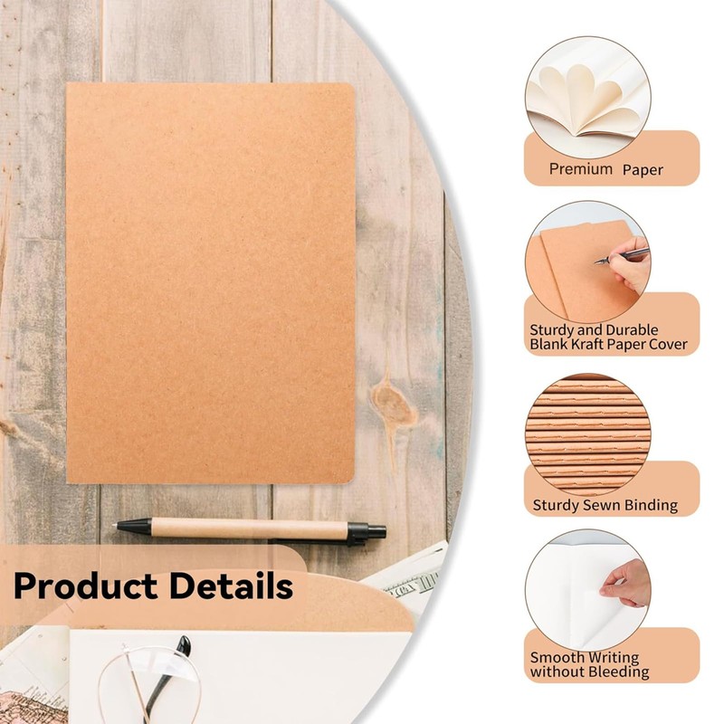GJNMYSD 10 Pack A5 Blank Notebooks Kraft Brown Cover Journal