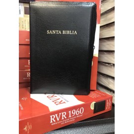 Biblia Letra Grande Tamaño Manual, Negro Piel Fabricada, con Cierre reina 1960