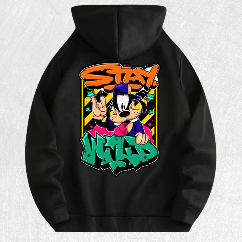 Stay Wild Cartoon Dog Hoodie 100% Cotton US Warehouse 7