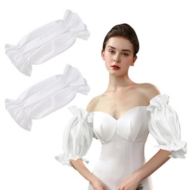 NICENEEDED Removable Puff Sleeves, Detachable Bridal Sleeve for Wedding Dress, White Satin Cuff Silky for Wedding Bridal Accessories, Opera, Banquets and Party