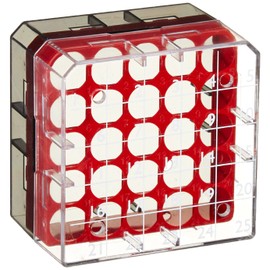 Globe Scientific BioBox 3039R Polycarbonate Storage Box with Transparent Lid for 1mL and 2mL Tubes, Holds 25 Vials, Red (Pack of 8)