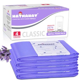 Bolsas de repuesto para cubeta de pañales compatibles con Dekor Classic pañales, extra 30% de longitud, soporta hasta 2574 pañales, aroma a lavanda, paquete de 4