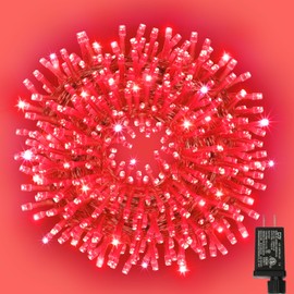 LAMPHOME 66ft Christmas Decorative Mini Lights,200 LED Transparent Wire Fairy Starry String Lights Plug in, 11 Lighting Modes, for Indoor Outdoor Xmas Tree Wedding Party Decoration (Red)