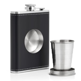 Stainless Steel 6.8 Ounce Hip Flask with Built in Collapsible 2 Ounce Shot Glass