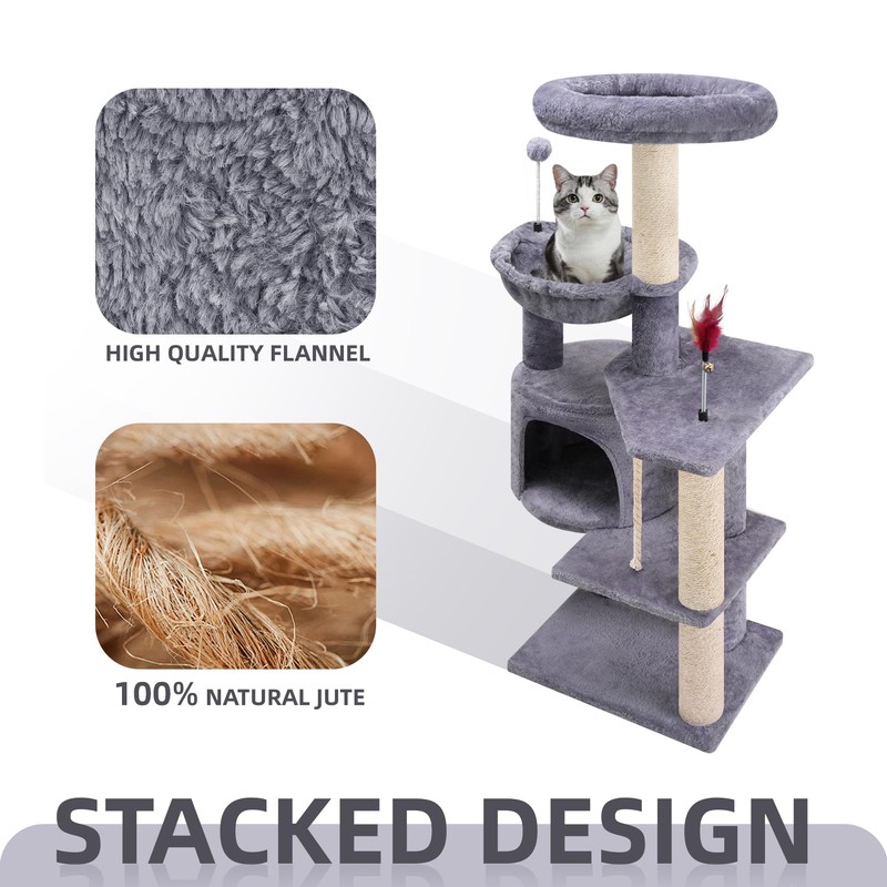 TWDEPART 42.5'' Cat Tree for Indor Cats, Multifunctional Cat Tower