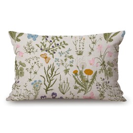 Vintage Garden Plants with Herbs Flowers Botanical Cotton Linen Decorative Throw Pillow Case Cushion Cover Pillowcase for Couch Sofa Bed,12 X 20 Inches