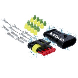 Kalitec KALI-1004 Superseal Set 4-Pin I Car Plug 1.50 mm² Max. 24 Volt I Waterproof IP67 I Oil-Resistant Quick Connector Housing Material PA GF for Car Motorcycle I -40 °C to +125 °C