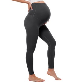 Buttergene Womens Clouduxi Maternity Leggings Over The Belly 25'' Soft Workout Activewear Yoga Pregnancy Pants Clothes Dark Grey