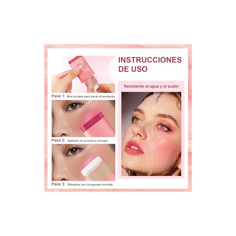 Rubor Multifuncional en Crema con Esponja Incorporada, 3 en 1