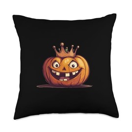 Evil laughing Pumpkin with Crown Outfit for Boys and Girls Throw Pillow