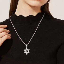 U7 Israel Necklace 316L Stainless Steel Antique Cross Star of David Pendant for Men Wome, Chain 22-24 Inch