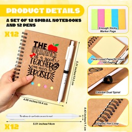 Supervitae 24 Pcs Teacher Appreciation Gifts in Bulk, Include 12 Teacher's Day Spiral Notebook with Built- in Sticky Note Stickers 12 Retractable Ballpoint Pens, Thank You Gift for Teachers