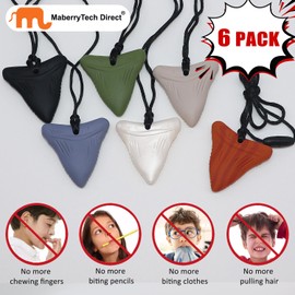 Chewy Necklace Sensory for Kids and Adults, Shark Tooth Silicone Autism Chew Toys Sensory for Boys Girls with ADHD, Anxiety, SPD, 6 Pack Chewing Necklace - BPA Free