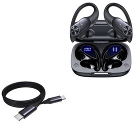 BoxWave Cable Compatible with PocBuds Wireless Earbuds - DirectSync PD Cable (3ft) - USB-C to USB-C (100W), Type C Braided Charge and Fast Sync - Jet Black