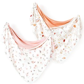 GRSSDER Baby Swaddle Blanket 2 Pack, Super Soft Jersey Knit Quilt Blankets for Baby Girls, Reversible Double Layer Receiving Blankets 34 x 44 Extra Large for Swaddling, Pink Rose & Blush Flora