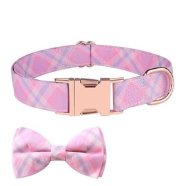 Dog Collar with Adjustable Bow Tie (Pink Plaid, Large)