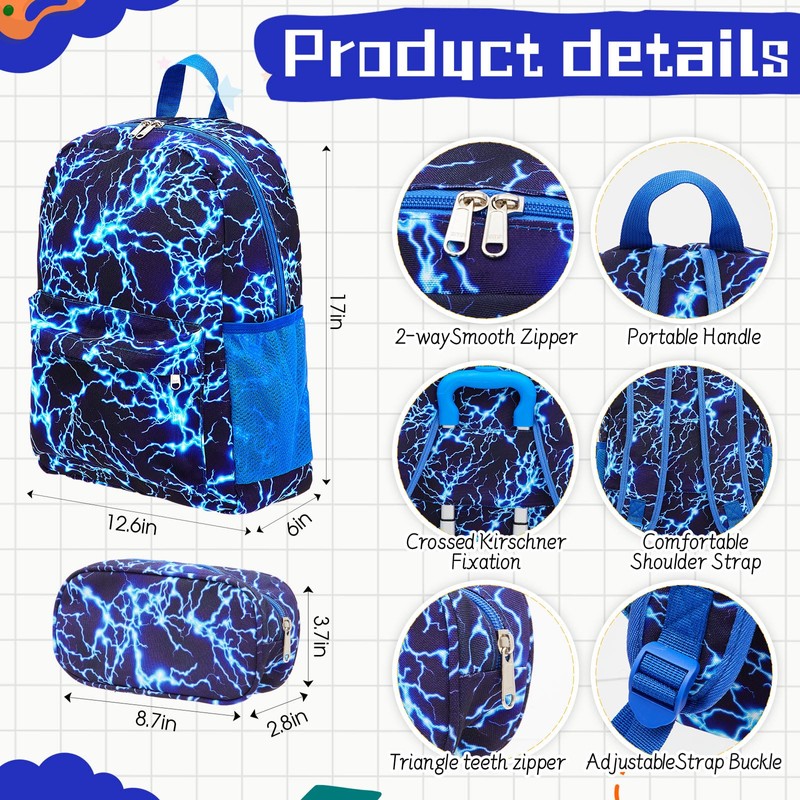 Redbaker 6 Pcs Kids Luggage Set, 17 Inch, Blue Lightning