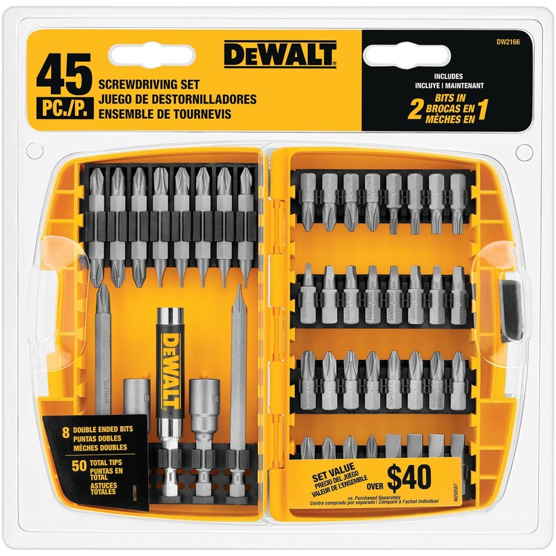 DEWALT Screwdriver Bit Set with Tough Case, 45-Piece (DW2166), Grey/Silver