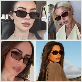 pipajoy Retro Rectangular Sunglasses for Women Men Vintage Fashion Narrow Trendy Y2K Small 90s Square Sunnies UV Protection Sun Glasses
